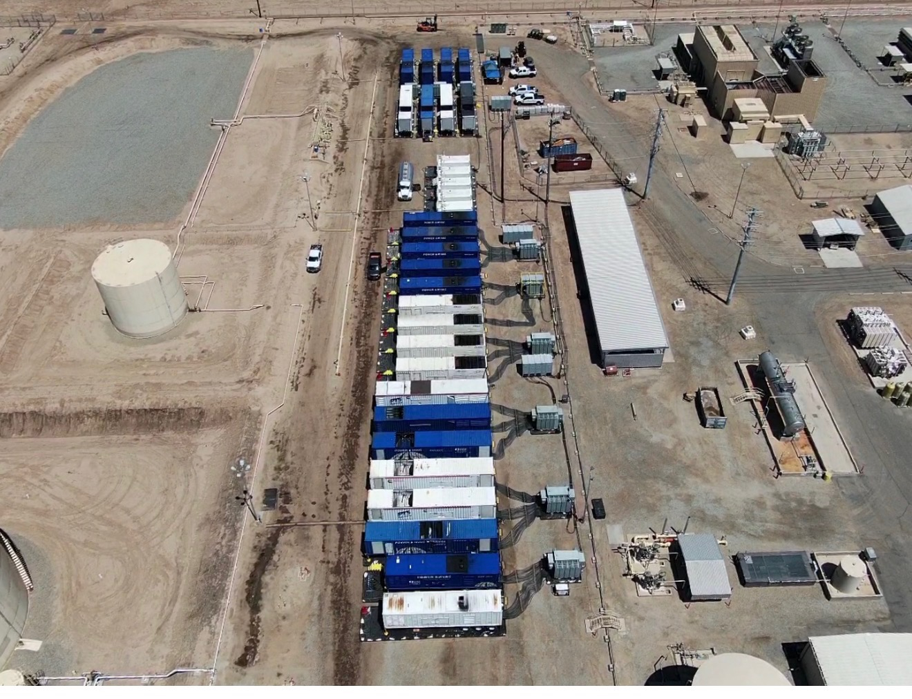 Rows of power equipment at the completed project site